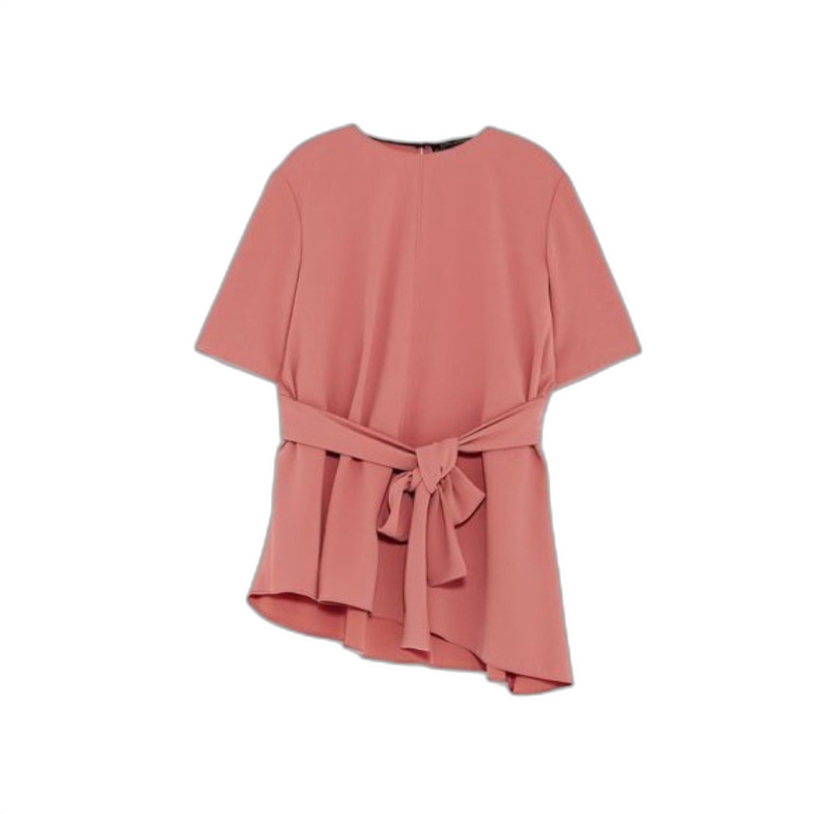 Zara Belted Short Sleeve Asymmetrical Top Russet-Red Size Small